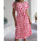 Sweetheart Pattern Round Neck Short Sleeve Dress with Matching Belt