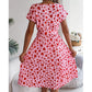Sweetheart Pattern Round Neck Short Sleeve Dress with Matching Belt