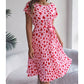 Sweetheart Pattern Round Neck Short Sleeve Dress with Matching Belt