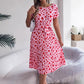 Sweetheart Pattern Round Neck Short Sleeve Dress with Matching Belt