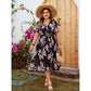 Romantic Printed Flowy V-Neck Dress with Matching Belt