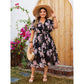 Romantic Printed Flowy V-Neck Dress with Matching Belt