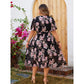 Romantic Printed Flowy V-Neck Dress with Matching Belt