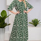 Elegant retro verde model floral V-Neck Midi rochie maneca