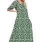 Elegant retro verde model floral V-Neck Midi rochie maneca