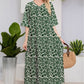 Elegant retro verde model floral V-Neck Midi rochie maneca