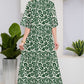 Elegant retro verde model floral V-Neck Midi rochie maneca