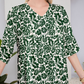 Elegant retro verde model floral V-Neck Midi rochie maneca