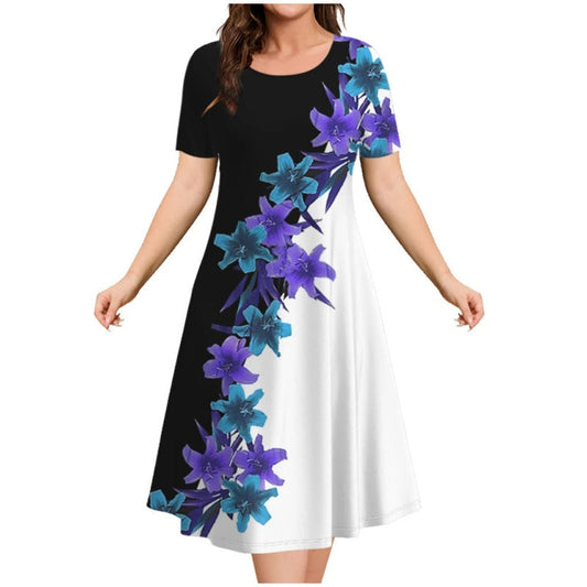 Rochie casual cu imprimeu și mâneci scurte pentru femei