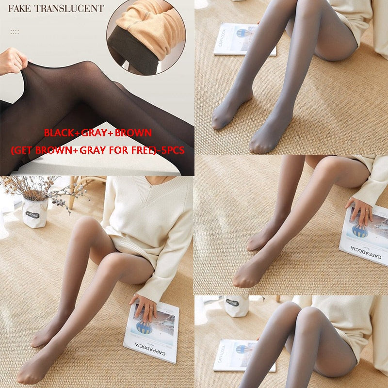 ❄️🧦 Women's Fleece Lined Tights | Fake Translucent & Thermal – Warm Look for Cold Days ✨