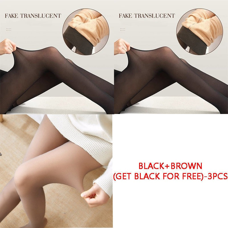 ❄️🧦 Women's Fleece Lined Tights | Fake Translucent & Thermal – Warm Look for Cold Days ✨
