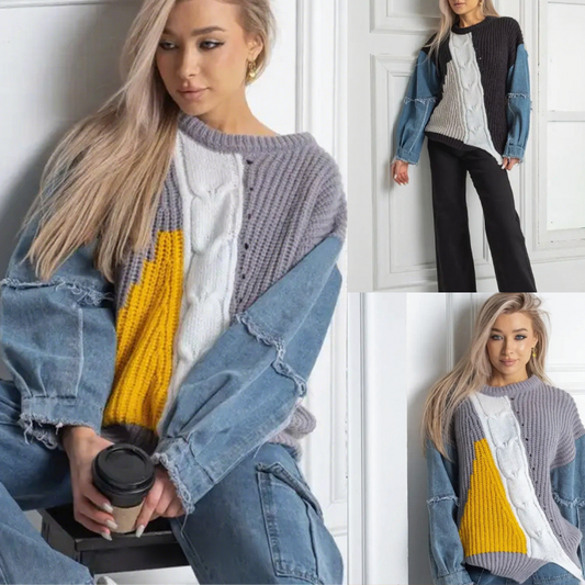 Pulover casual pentru femei, în stil patchwork