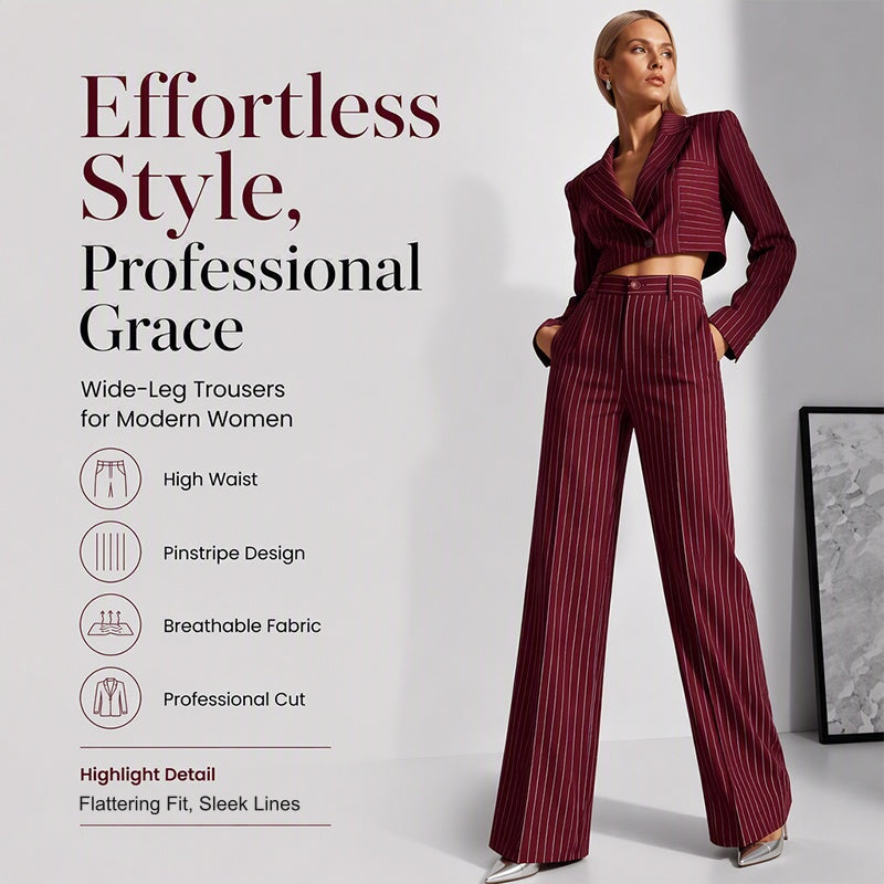 Women's Striped Wide-Leg Trousers — High-Waisted 👖