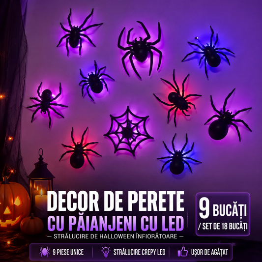 Autocolante de perete cu păianjeni 3D LED intermitenți pentru Halloween