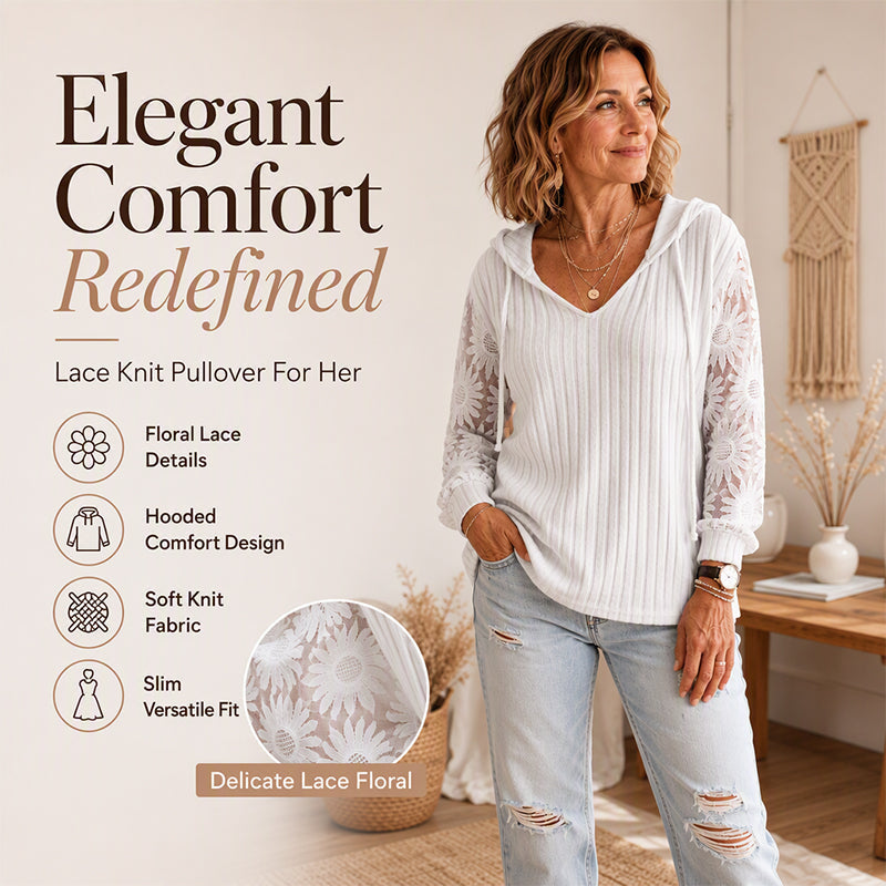 Women's Hooded Sweater — Chic Lace Sleeve 👚