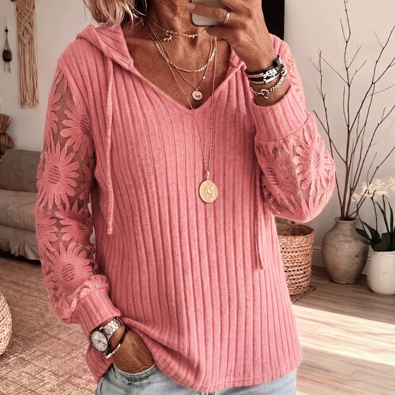 Women's Hooded Sweater — Chic Lace Sleeve 👚