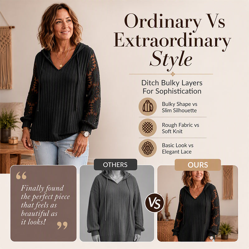 Women's Hooded Sweater — Chic Lace Sleeve 👚