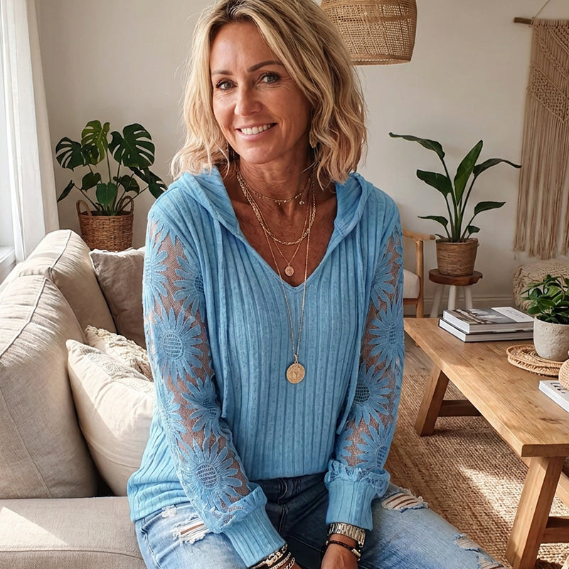 Women's Hooded Sweater — Chic Lace Sleeve 👚