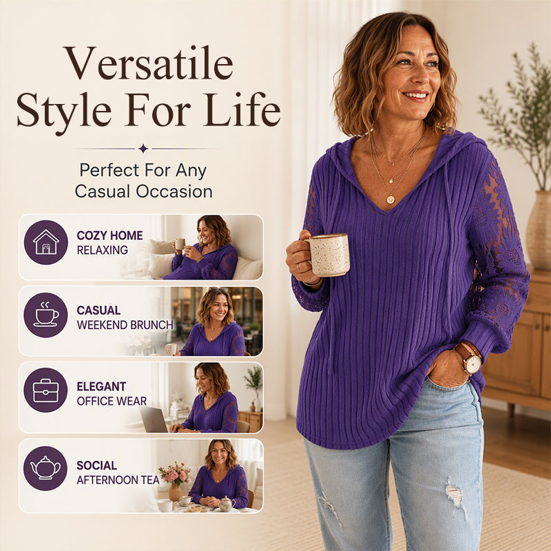 Women's Hooded Sweater — Chic Lace Sleeve 👚