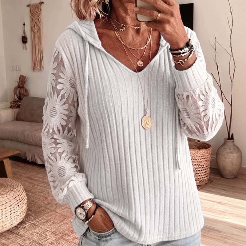 Women's Hooded Sweater — Chic Lace Sleeve 👚