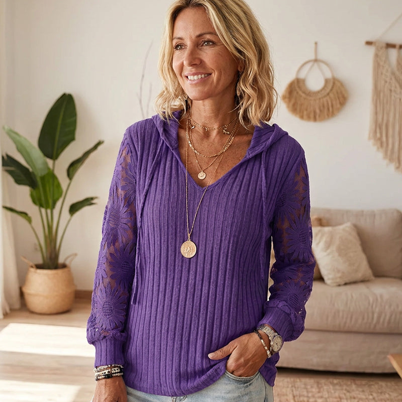 Women's Hooded Sweater — Chic Lace Sleeve 👚