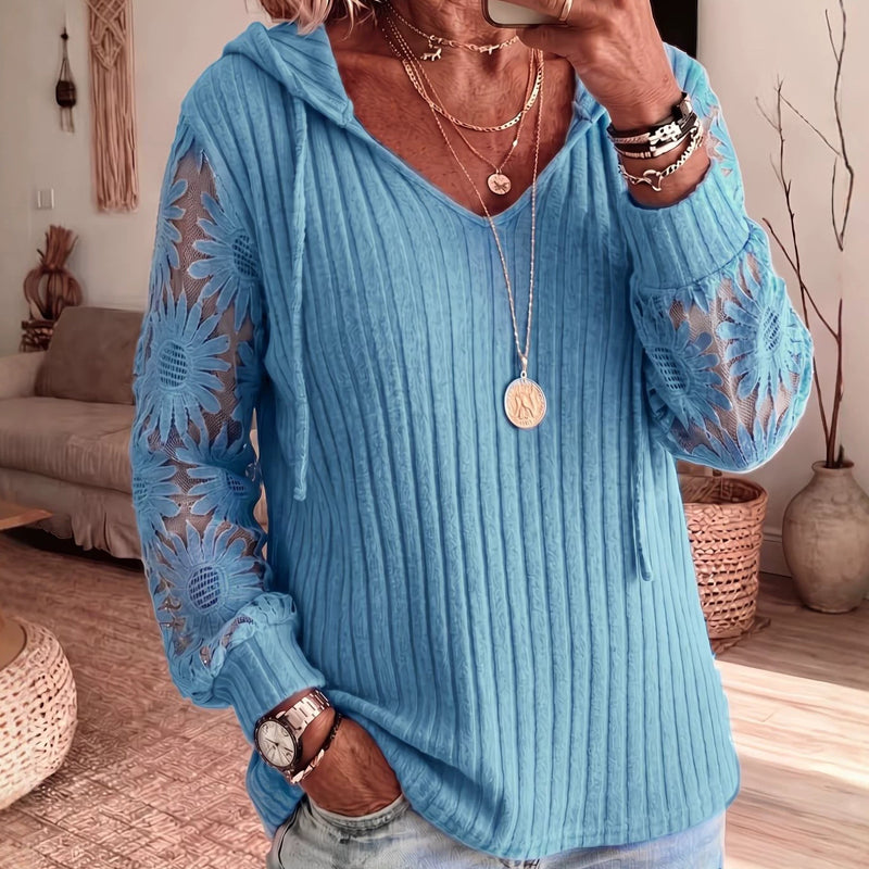 Women's Hooded Sweater — Chic Lace Sleeve 👚