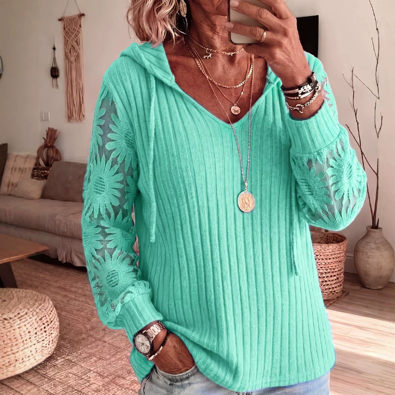 Women's Hooded Sweater — Chic Lace Sleeve 👚