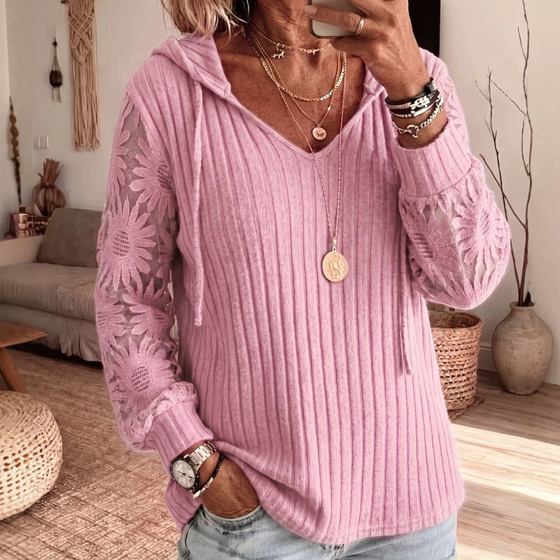 Women's Hooded Sweater — Chic Lace Sleeve 👚