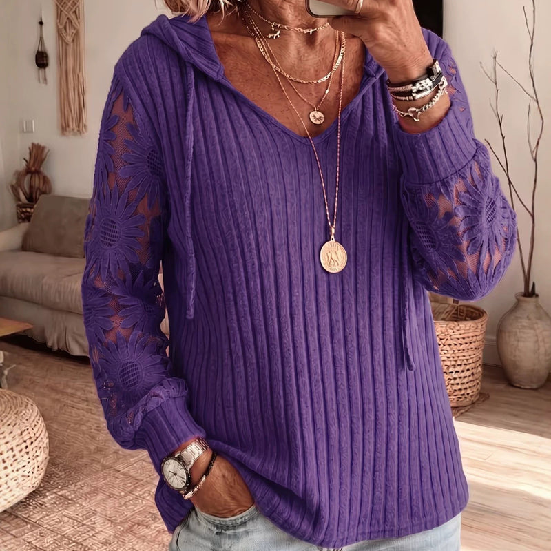 Women's Hooded Sweater — Chic Lace Sleeve 👚
