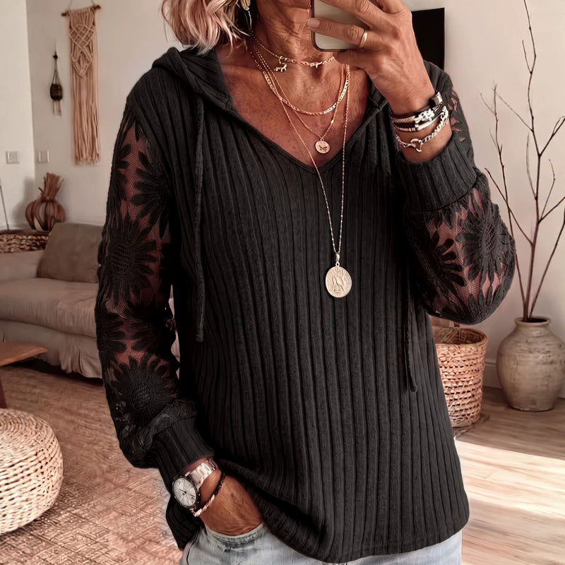 Women's Hooded Sweater — Chic Lace Sleeve 👚