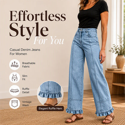 👖 Women's Ruffle-Hem Relaxed-Fit Jeans | Flattering Shape & Easy Everyday Style ✨