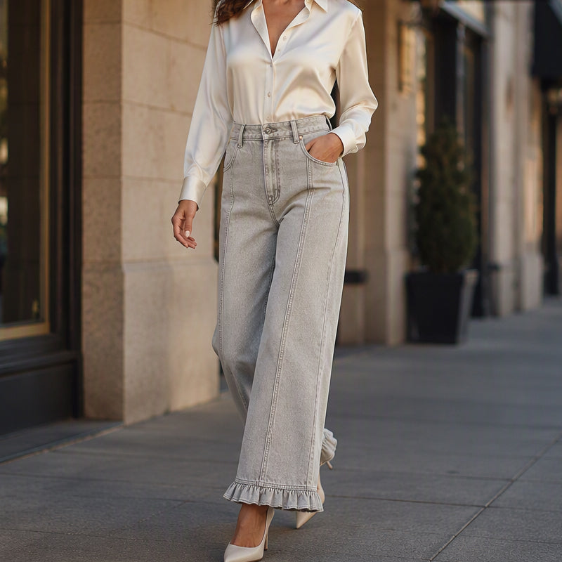 👖 Women's Ruffle-Hem Relaxed-Fit Jeans | Flattering Shape & Easy Everyday Style ✨