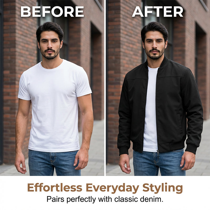 🧥 Men's Classic Bomber Jacket with Zip Front | Timeless, Comfortable & Effortlessly Stylish ✨