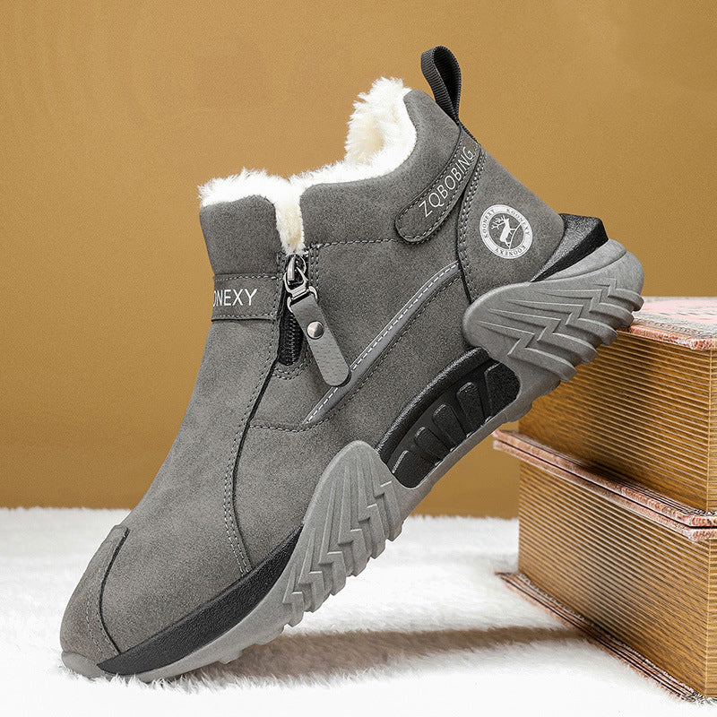 🥾 Men's Fleece-Lined Leather High-Tops | Warm Side-Zip Winter Boots – Non-Slip Grip for Cold Weather ✨