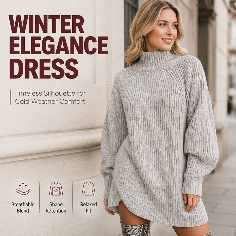 Women's Knit Sweater Dress — Cosy High Neck, Flattering Drape 👗