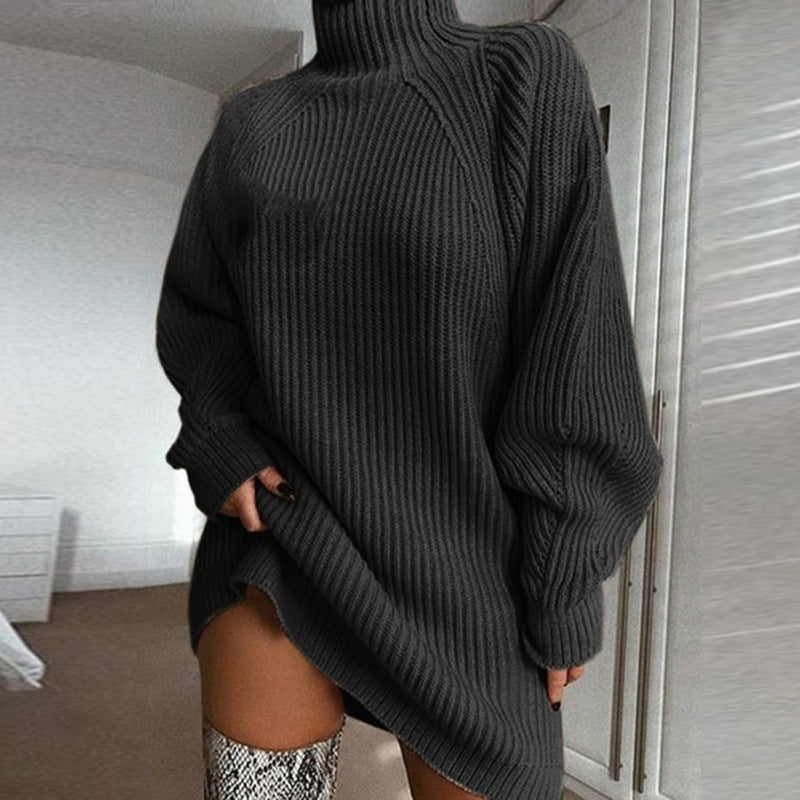 Women's Knit Sweater Dress — Cosy High Neck, Flattering Drape 👗
