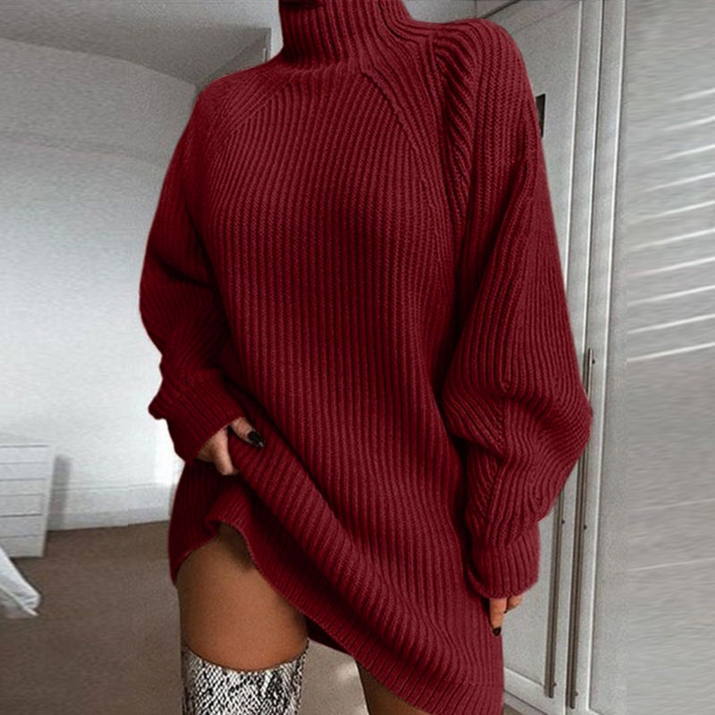 Women's Knit Sweater Dress — Cosy High Neck, Flattering Drape 👗