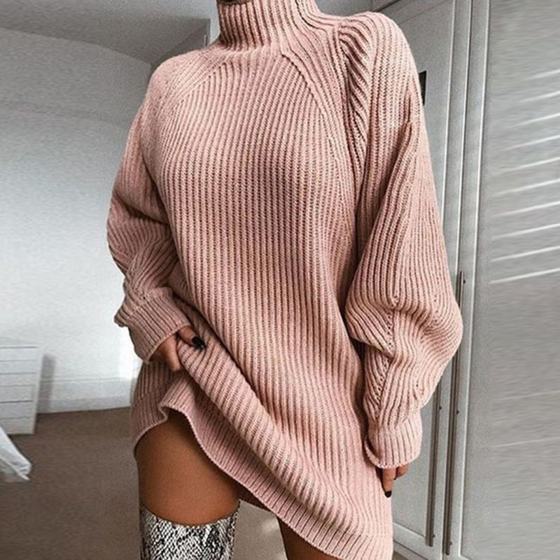 Women's Knit Sweater Dress — Cosy High Neck, Flattering Drape 👗
