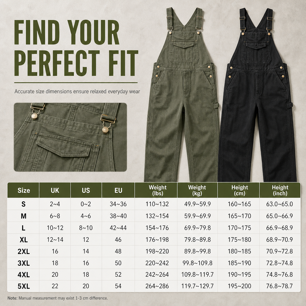👖 Men's Heavyweight Cotton Denim Overalls | Relaxed Fit, Straight Leg Dungarees with Multi-Pocket Utility ✨
