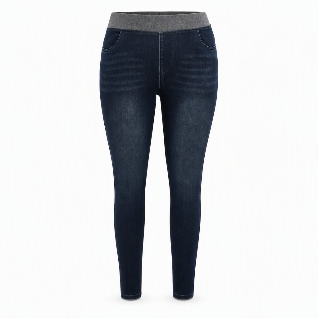 🤠👖 Women's High-Rise Pull-On Slim Fit Dark Wash Denim Jeans | Wide Elastic Waistband & Easy Comfort ✨