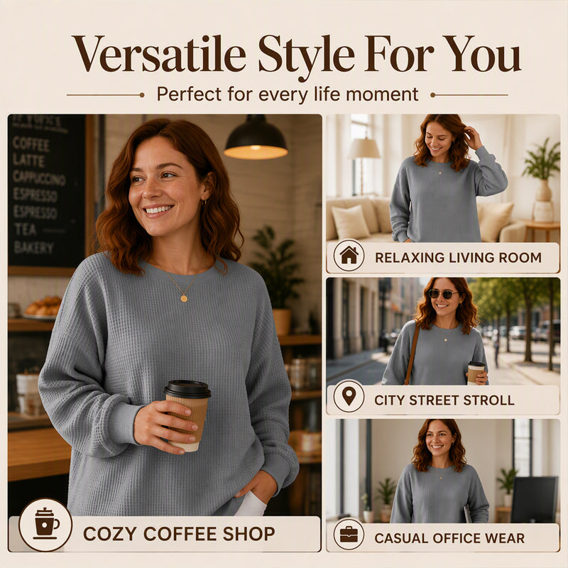 Meet Your New Favourite: Women’s Waffle-Knit Loose-Fit Sweatshirt 🧇👚