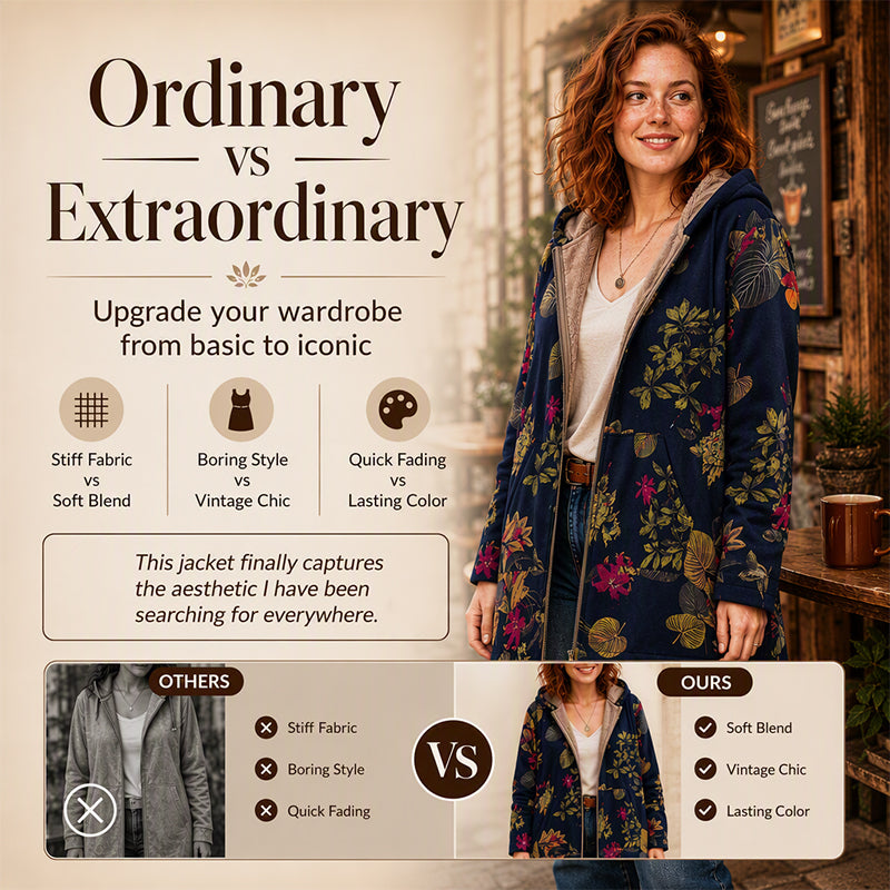 Vintage Leaf Print & Hooded — Women’s Coat 🍂🧥