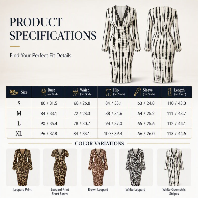 Lace V-Neck & Curve-Flattering Ruched Fit — Women’s Leopard Midi Dress 🐆👗
