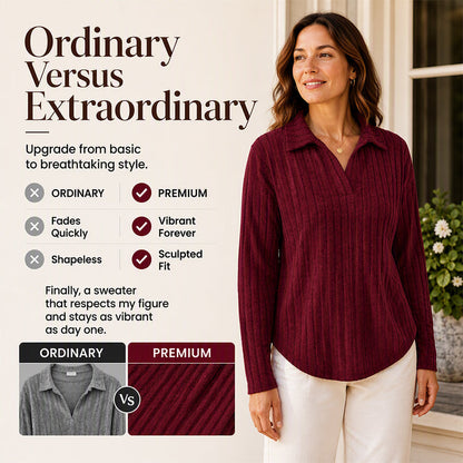 Loose Fit & Stretchy for All Body Types — Women’s V-Neck Ribbed Knit Sweater 🧶✨