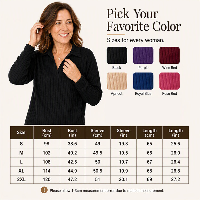 Loose Fit & Stretchy for All Body Types — Women’s V-Neck Ribbed Knit Sweater 🧶✨