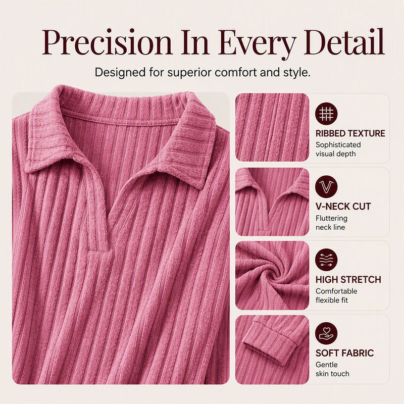 Loose Fit & Stretchy for All Body Types — Women’s V-Neck Ribbed Knit Sweater 🧶✨