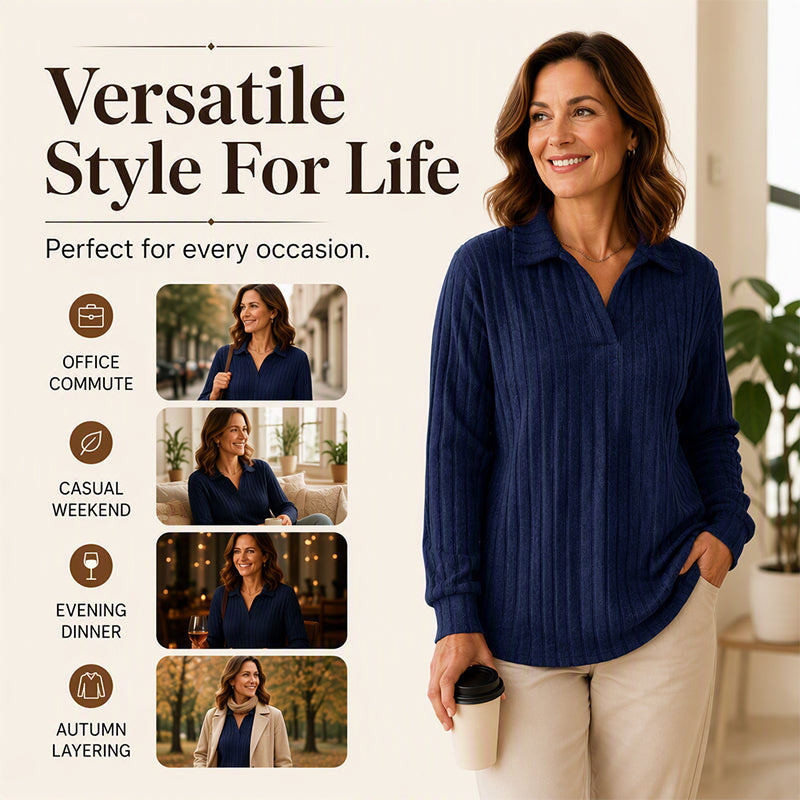Loose Fit & Stretchy for All Body Types — Women’s V-Neck Ribbed Knit Sweater 🧶✨