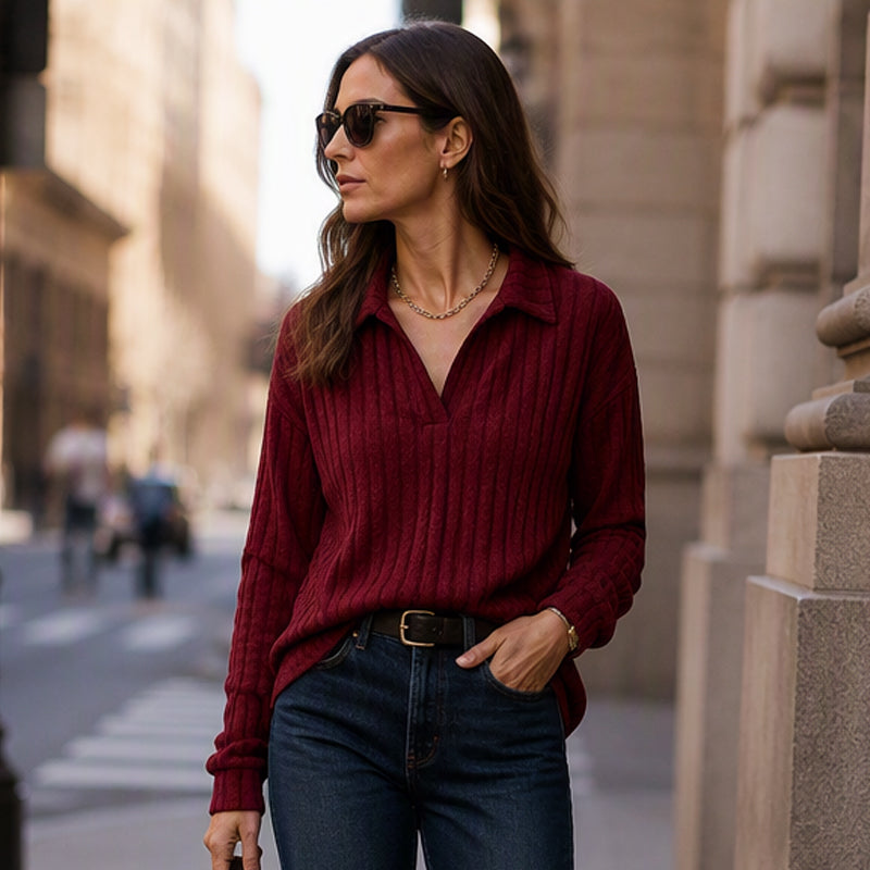 Loose Fit & Stretchy for All Body Types — Women’s V-Neck Ribbed Knit Sweater 🧶✨