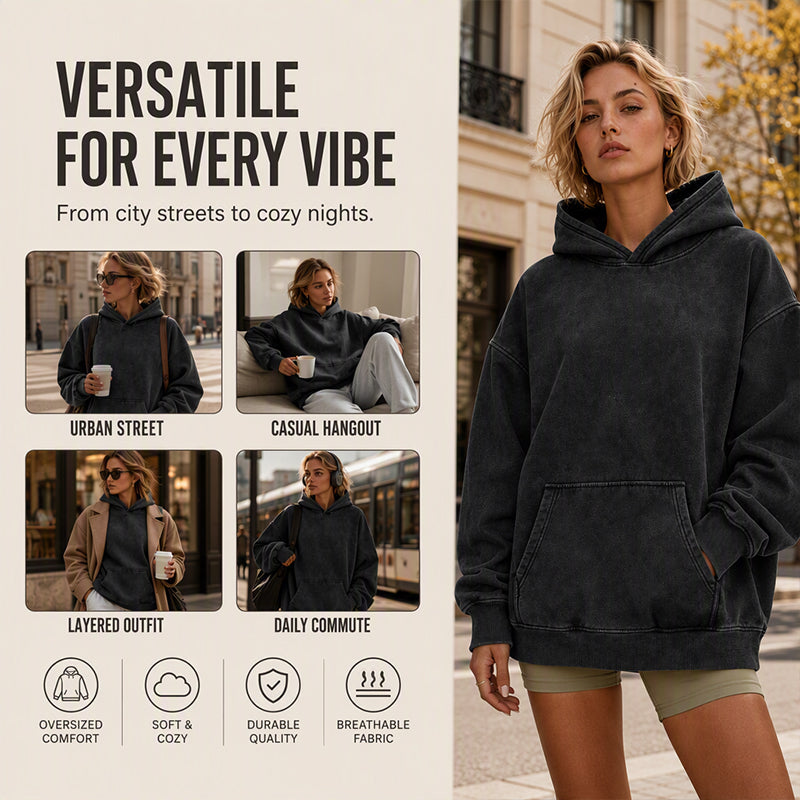 🖤 Unisex Oversized Acid Wash Hoodie | Casual Streetwear Vibe – Relaxed Fit for Everyday ✨