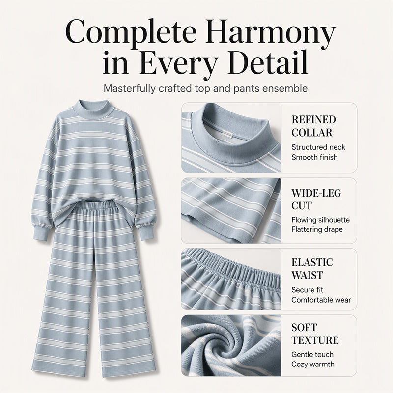Striped Mock Neck & Wide-Leg — Women’s Top & Pants Set 👚👖